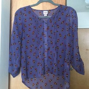 Purple with feather print 3/4 blouse